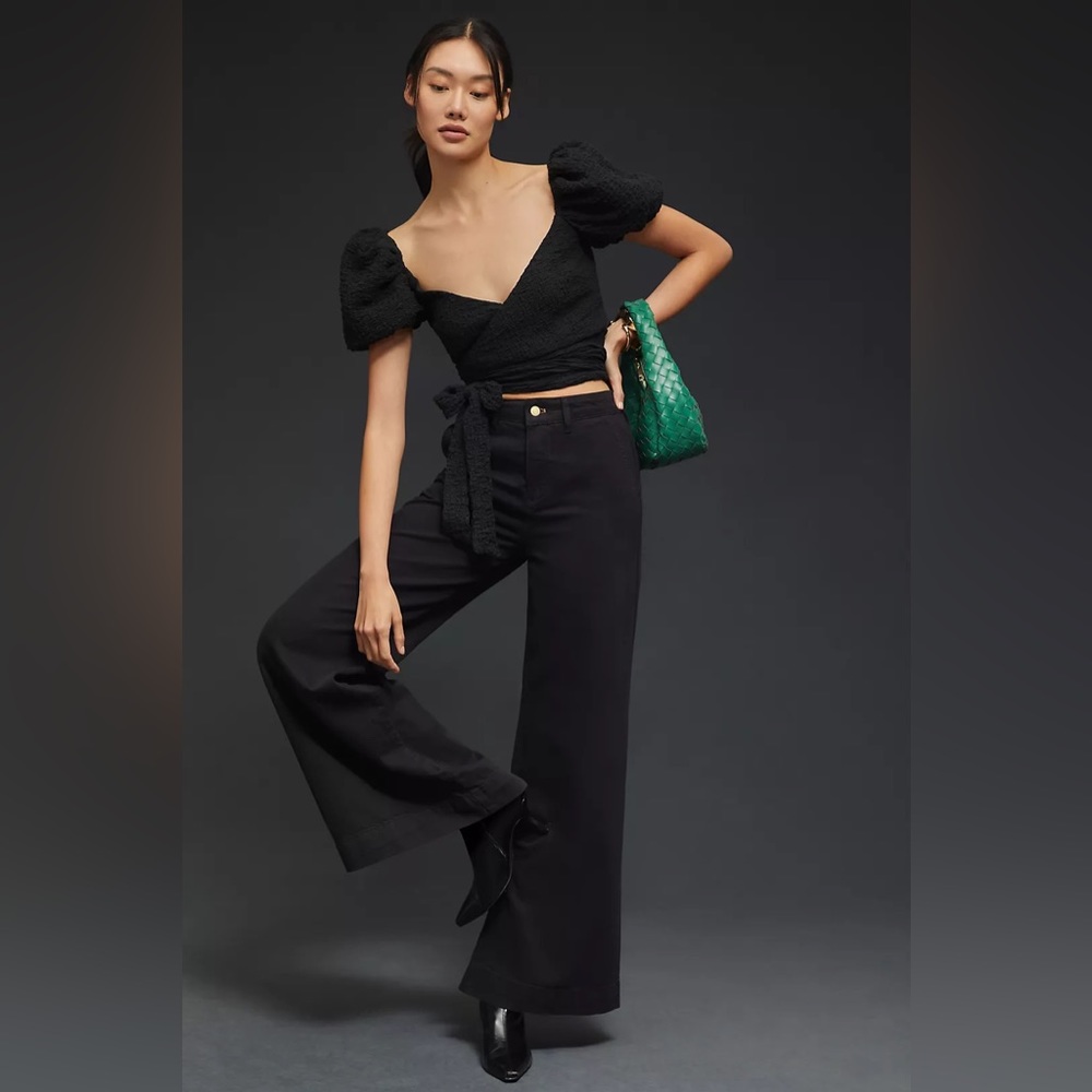 Pilcro High-Rise Wide-Leg Trousers, Black, Size 28P